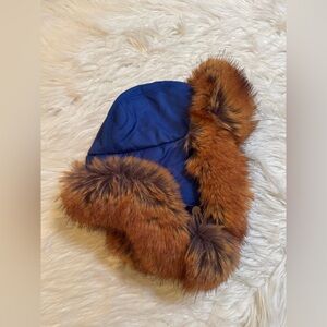 Burberry New Fur Aviator Trapper Hat Knight Blue Small